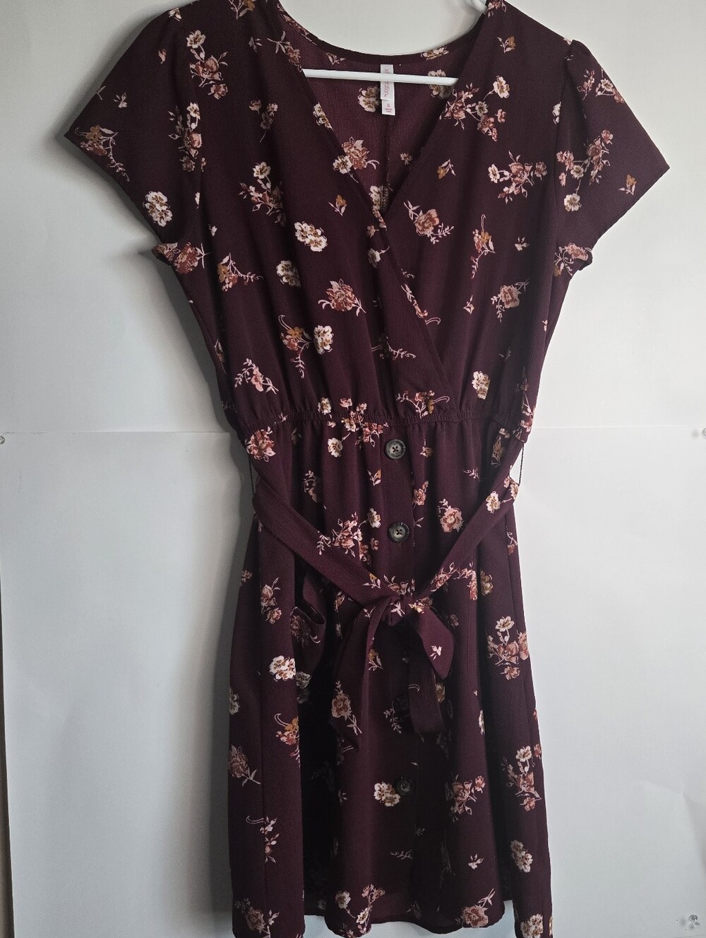 Xhilaration Maroon Floral Button-Front Mini Dress